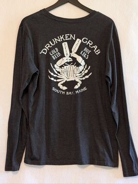 Nautica Men Med Long Sleeve Graphic Tee Drunken Crab S Bay Maine Comfort Active